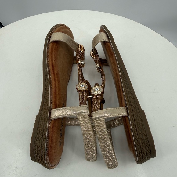 Patrizia Charmer Wedge Sandal with Crystal & Gold Shimmer Ankle Strap Size 10 - Picture 5 of 15